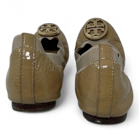 Tory Burch Tan Beige Patent Leather Ballet Flats Neutral Minimalist Preppy 6 - Picture 5 of 6